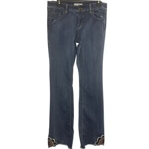 Altar'd State Jeans Womens 28 Caitlyn Low Rise Flare Raw Embroidered Hem Boho